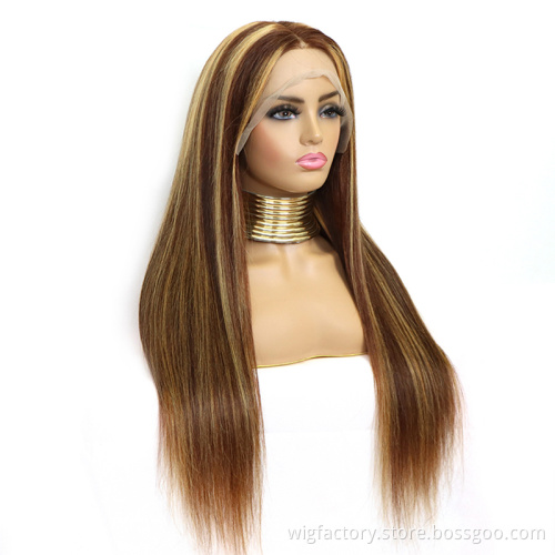 cheap price transparent t part human wigs,blond 4/27 color 13*1*6 lace t part human hair wigs, colored human hair wigs 30inch